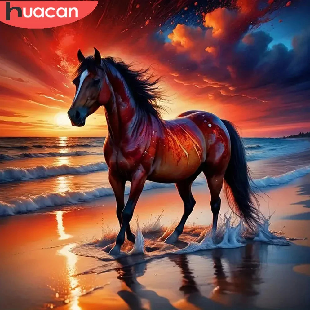 HUACAN Diamond Painting Horse Animal Mosaic Sunset Seaside Rhinestone Pictures DIY Creative Hobbies Decoration Living Room HUACAN Diamond Painting Horse Animal Mosaic Sunset Seaside Rhinestone Pictures DIY Creative Hobbies Decoration Living Room